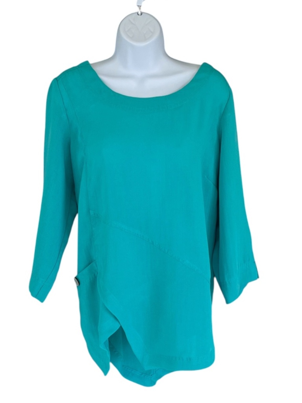 Fridaze linen pullover large top in teal.
